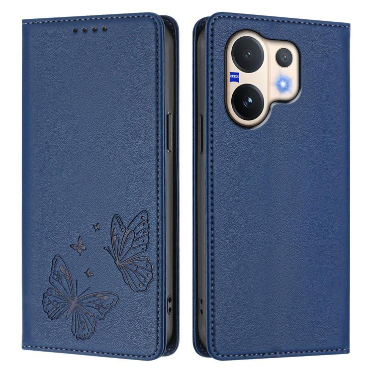 For vivo V60 5G / V60e 5G Global Strong Magnetic Dual Butterfly RFID Vegan Leather Phone Case