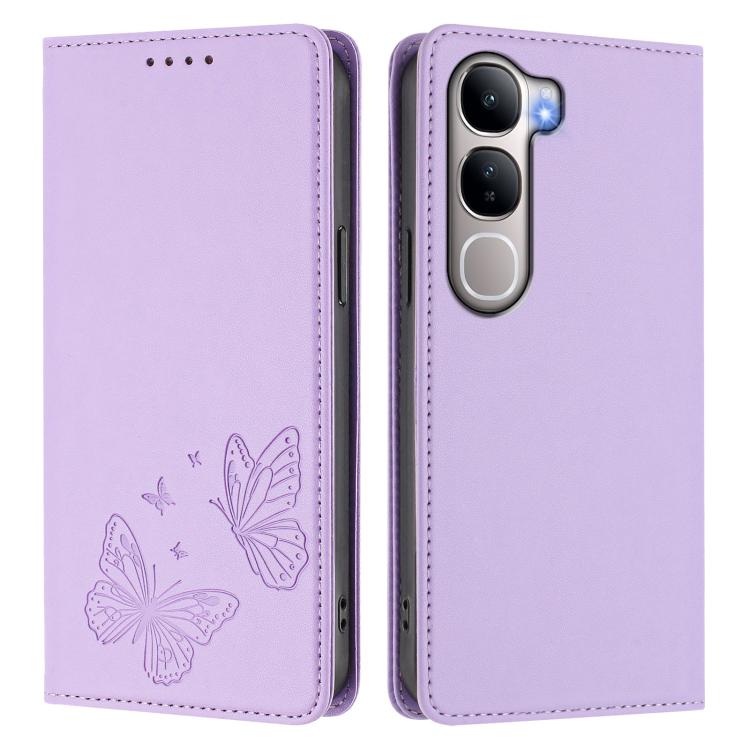 For vivo Y31 5G Global / Y21d 4G Strong Magnetic Dual Butterfly RFID Vegan Leather Phone Case