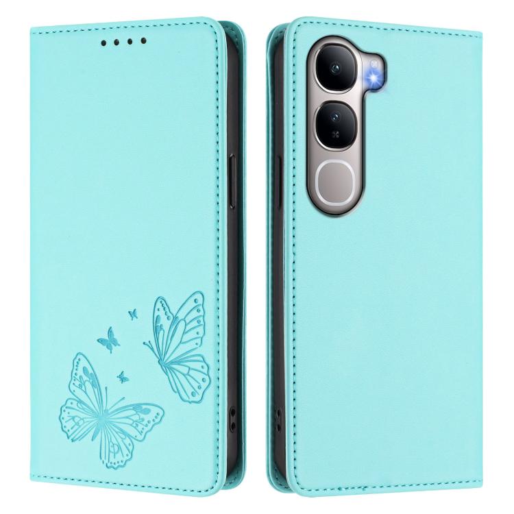 For vivo Y31 5G Global / Y21d 4G Strong Magnetic Dual Butterfly RFID Vegan Leather Phone Case