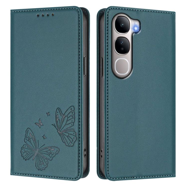 For vivo Y31 5G Global / Y21d 4G Strong Magnetic Dual Butterfly RFID Vegan Leather Phone Case