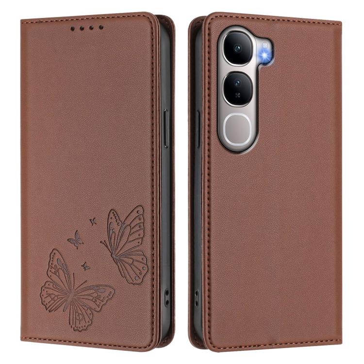 For vivo Y31 5G Global / Y21d 4G Strong Magnetic Dual Butterfly RFID Vegan Leather Phone Case
