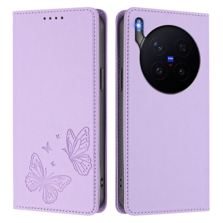 For vivo X300 Pro Strong Magnetic Dual Butterfly RFID Vegan Leather Phone Case