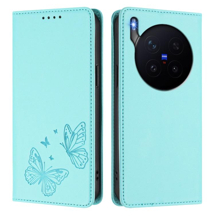 For vivo X300 Pro Strong Magnetic Dual Butterfly RFID Vegan Leather Phone Case