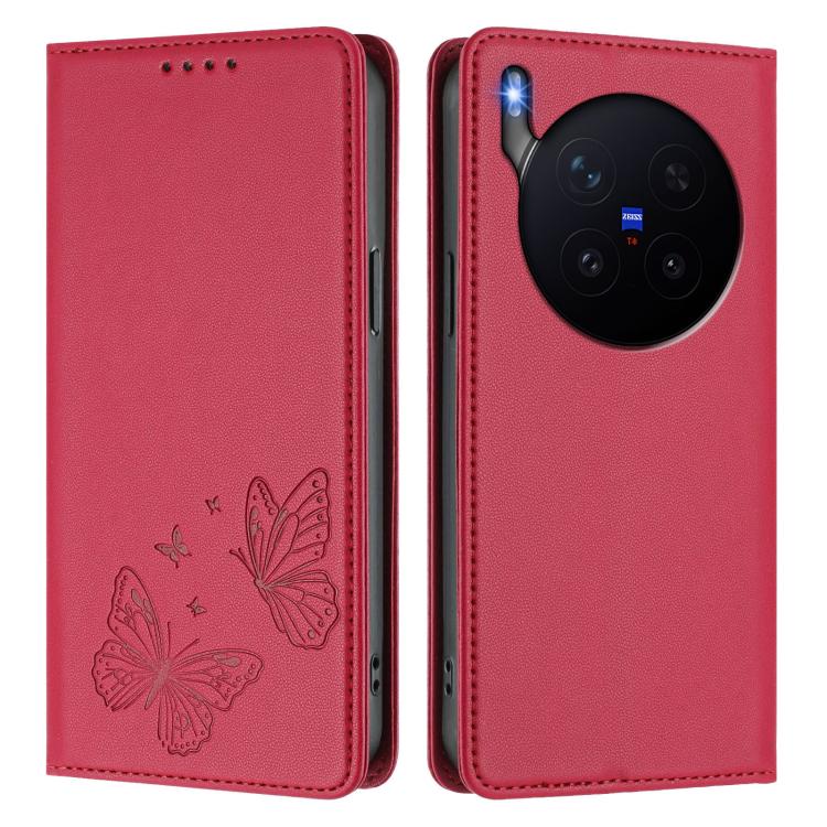 For vivo X300 Pro Strong Magnetic Dual Butterfly RFID Vegan Leather Phone Case