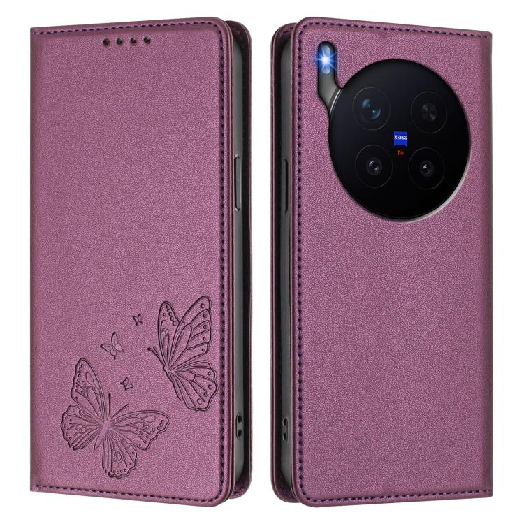 For vivo X300 Pro Strong Magnetic Dual Butterfly RFID Vegan Leather Phone Case