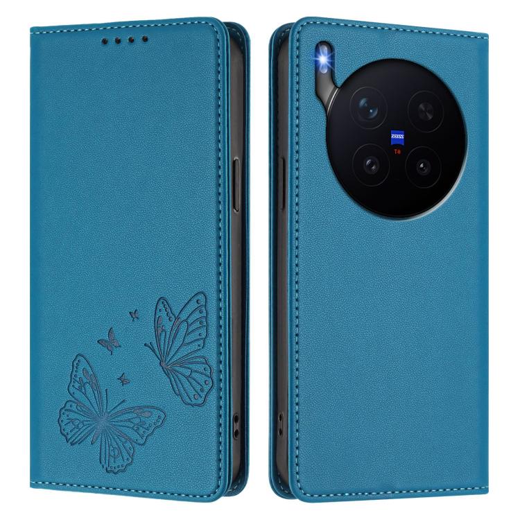 For vivo X300 Pro Strong Magnetic Dual Butterfly RFID Vegan Leather Phone Case