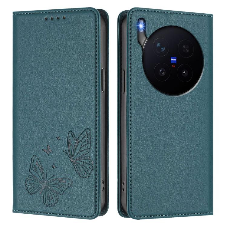 For vivo X300 Pro Strong Magnetic Dual Butterfly RFID Vegan Leather Phone Case