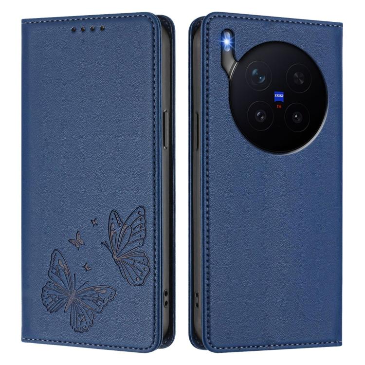 For vivo X300 Pro Strong Magnetic Dual Butterfly RFID Vegan Leather Phone Case
