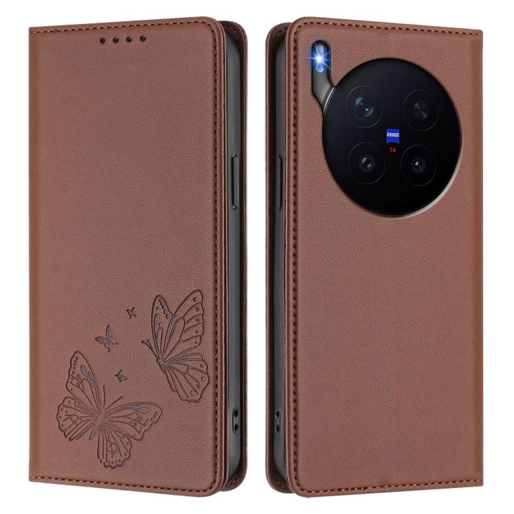 For vivo X300 Pro Strong Magnetic Dual Butterfly RFID Vegan Leather Phone Case