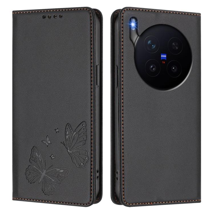 For vivo X300 Pro Strong Magnetic Dual Butterfly RFID Vegan Leather Phone Case