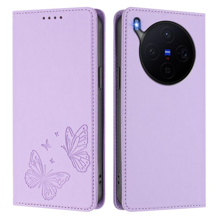 For vivo X300 Strong Magnetic Dual Butterfly RFID Vegan Leather Phone Case
