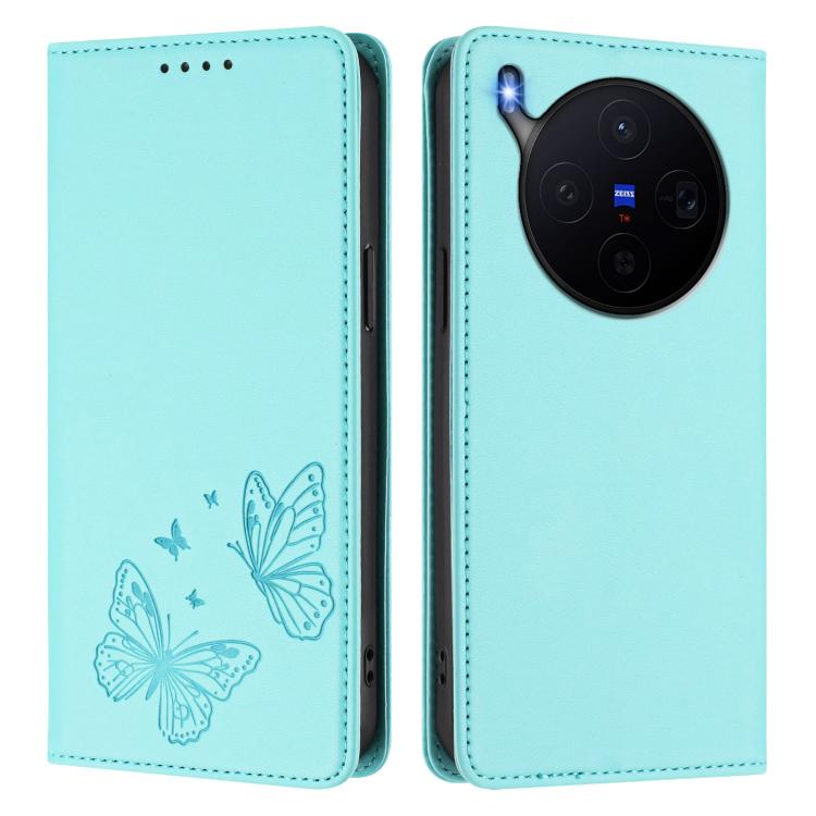For vivo X300 Strong Magnetic Dual Butterfly RFID Vegan Leather Phone Case