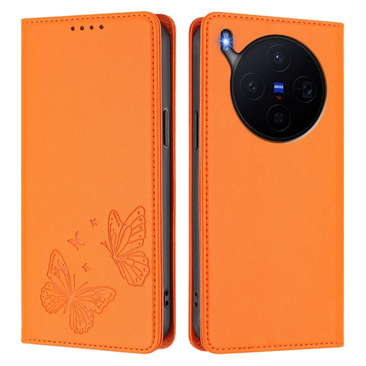 For vivo X300 Strong Magnetic Dual Butterfly RFID Vegan Leather Phone Case