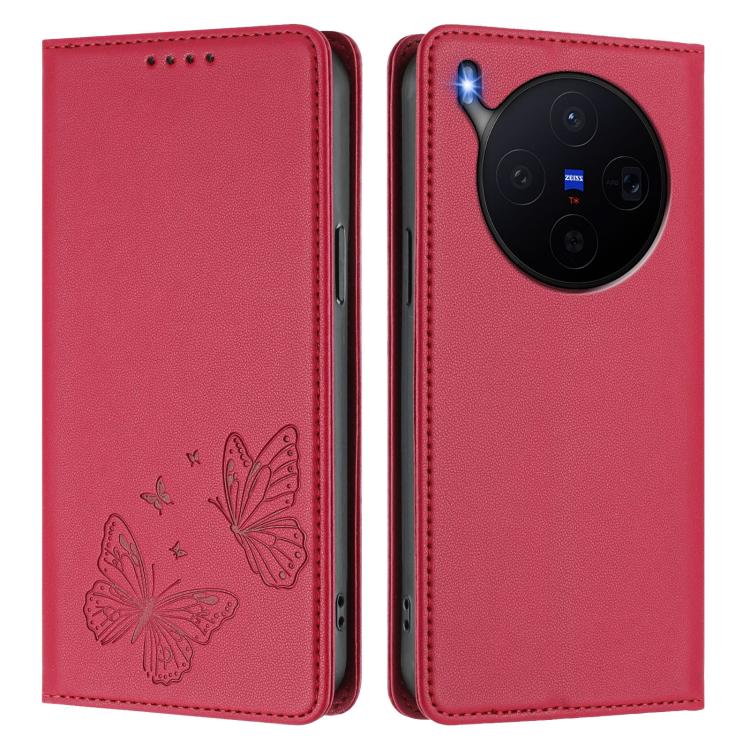 For vivo X300 Strong Magnetic Dual Butterfly RFID Vegan Leather Phone Case