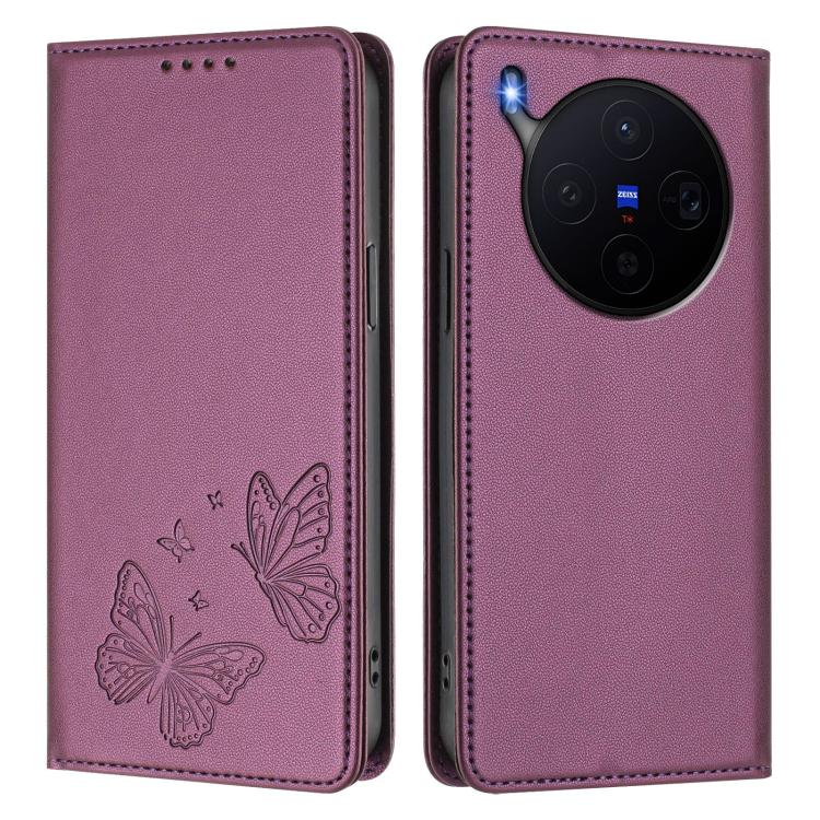 For vivo X300 Strong Magnetic Dual Butterfly RFID Vegan Leather Phone Case