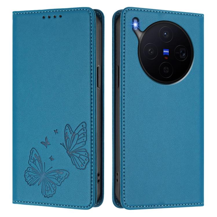 For vivo X300 Strong Magnetic Dual Butterfly RFID Vegan Leather Phone Case