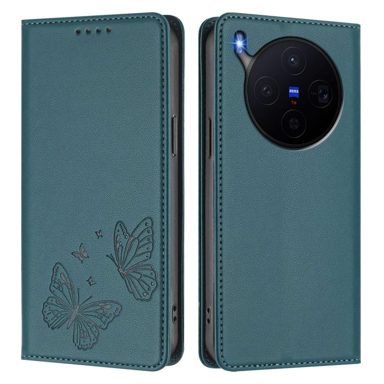 For vivo X300 Strong Magnetic Dual Butterfly RFID Vegan Leather Phone Case