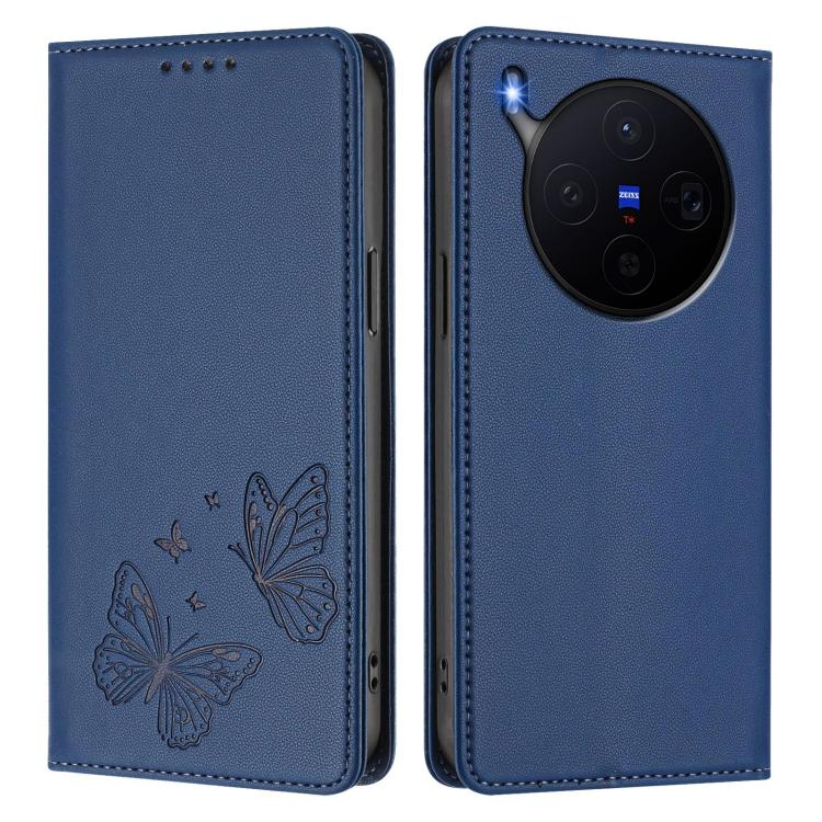 For vivo X300 Strong Magnetic Dual Butterfly RFID Vegan Leather Phone Case