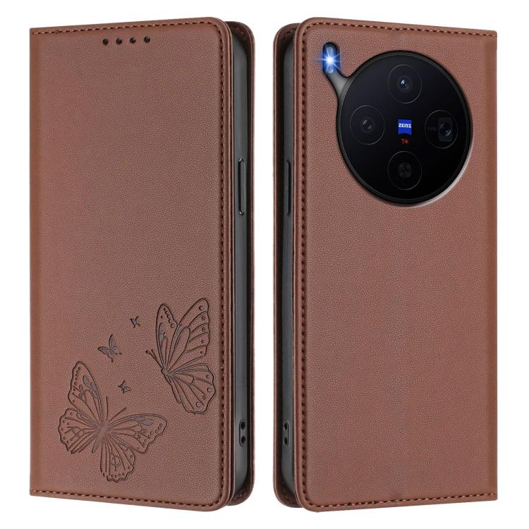 For vivo X300 Strong Magnetic Dual Butterfly RFID Vegan Leather Phone Case