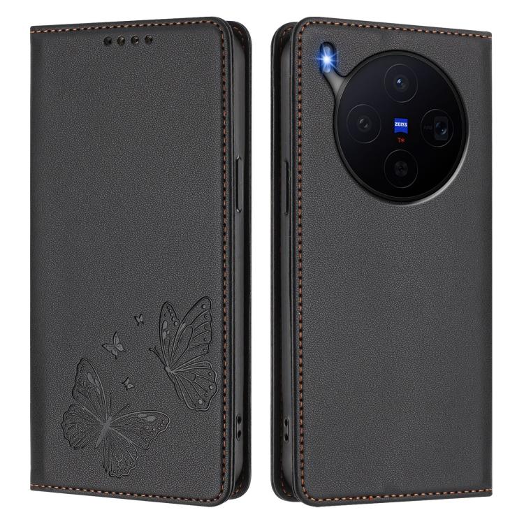 For vivo X300 Strong Magnetic Dual Butterfly RFID Vegan Leather Phone Case