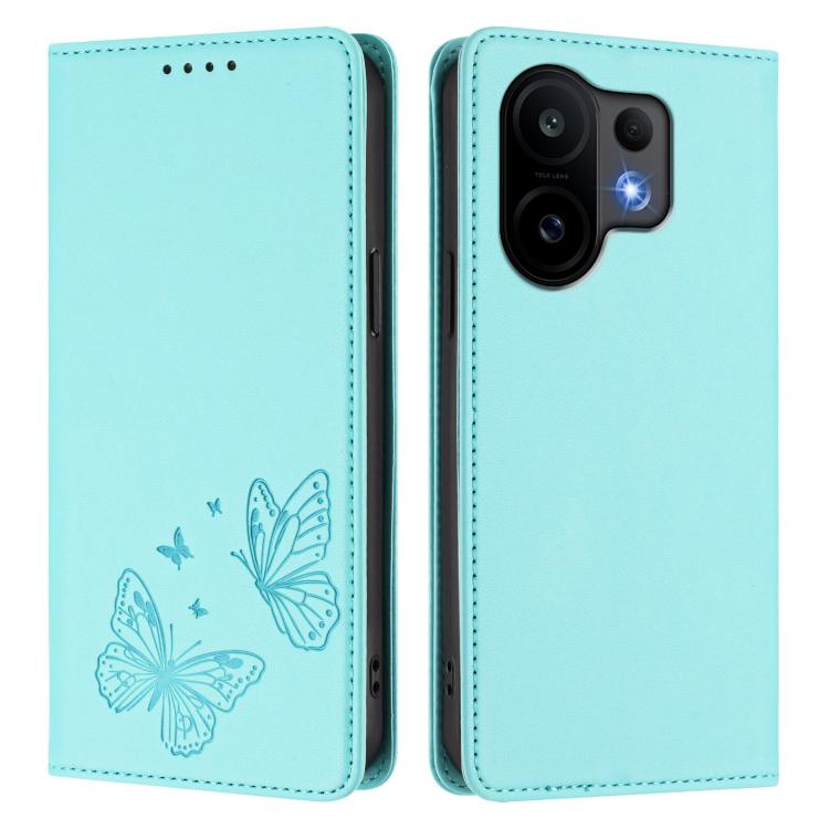 For vivo S30 Strong Magnetic Dual Butterfly RFID Vegan Leather Phone Case