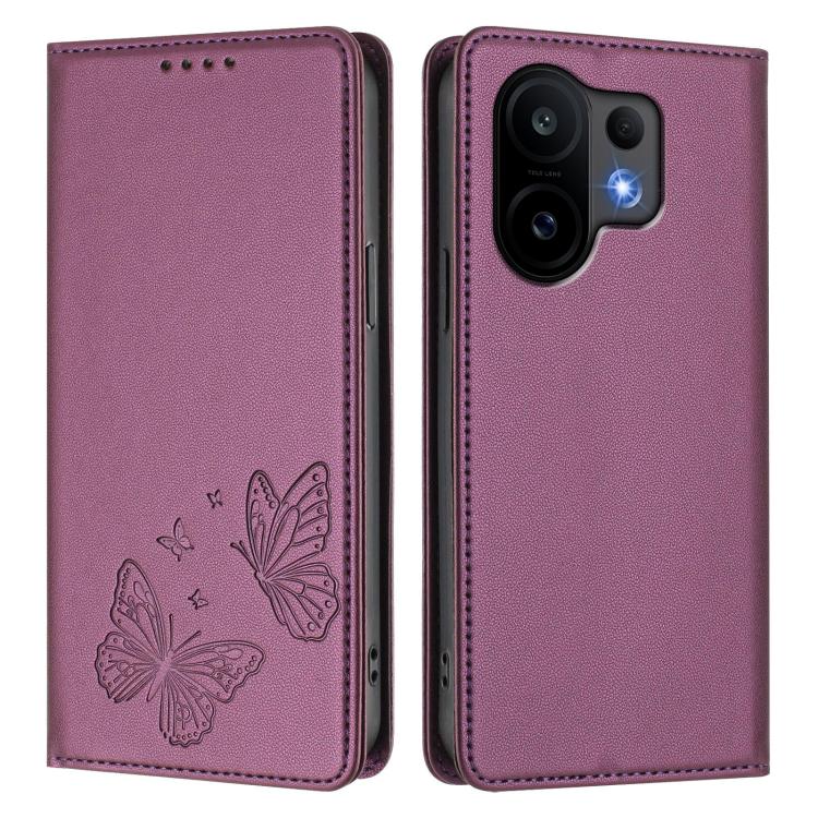 For vivo S30 Strong Magnetic Dual Butterfly RFID Vegan Leather Phone Case
