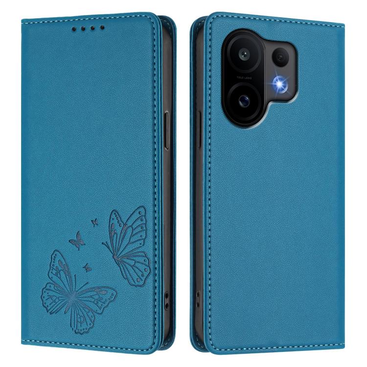 For vivo S30 Strong Magnetic Dual Butterfly RFID Vegan Leather Phone Case