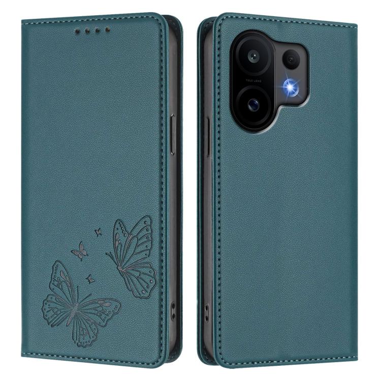 For vivo S30 Strong Magnetic Dual Butterfly RFID Vegan Leather Phone Case