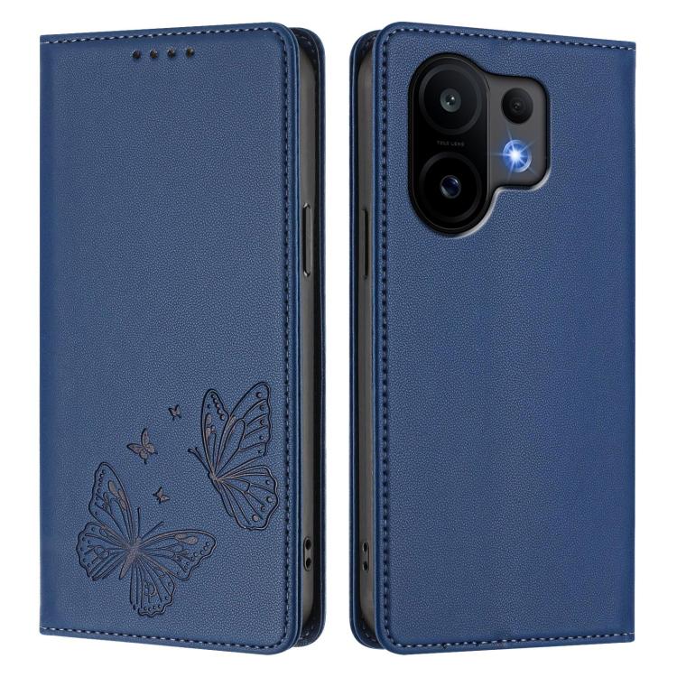 For vivo S30 Strong Magnetic Dual Butterfly RFID Vegan Leather Phone Case
