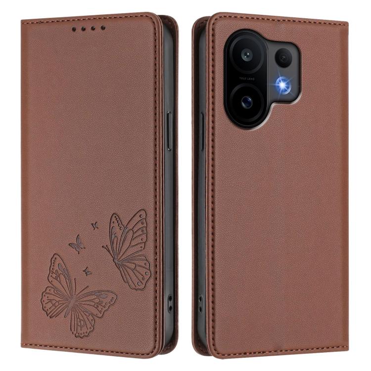 For vivo S30 Strong Magnetic Dual Butterfly RFID Vegan Leather Phone Case