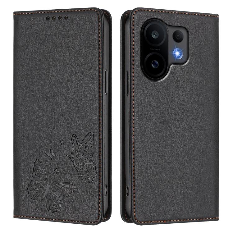 For vivo S30 Strong Magnetic Dual Butterfly RFID Vegan Leather Phone Case