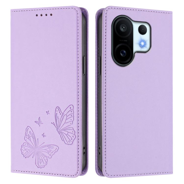For vivo X200 FE Strong Magnetic Dual Butterfly RFID Vegan Leather Phone Case