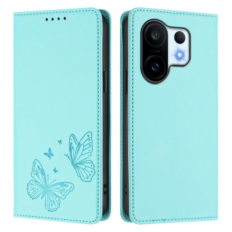 For vivo X200 FE Strong Magnetic Dual Butterfly RFID Vegan Leather Phone Case