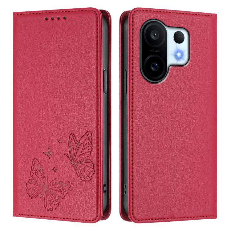 For vivo X200 FE Strong Magnetic Dual Butterfly RFID Vegan Leather Phone Case