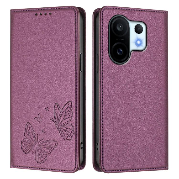 For vivo X200 FE Strong Magnetic Dual Butterfly RFID Vegan Leather Phone Case