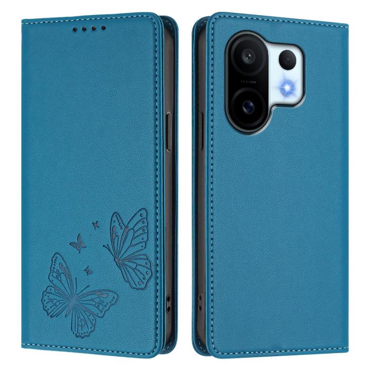 For vivo X200 FE Strong Magnetic Dual Butterfly RFID Vegan Leather Phone Case