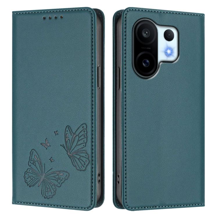 For vivo X200 FE Strong Magnetic Dual Butterfly RFID Vegan Leather Phone Case