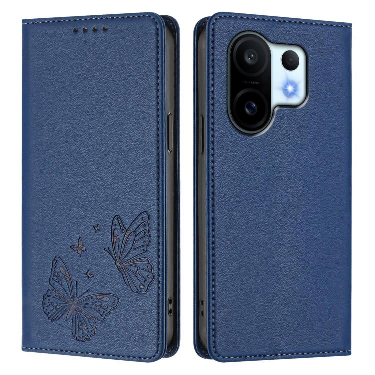 For vivo X200 FE Strong Magnetic Dual Butterfly RFID Vegan Leather Phone Case