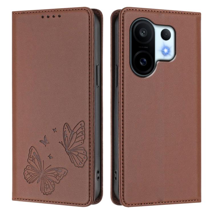 For vivo X200 FE Strong Magnetic Dual Butterfly RFID Vegan Leather Phone Case