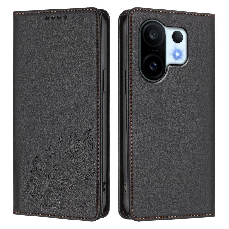 For vivo X200 FE Strong Magnetic Dual Butterfly RFID Vegan Leather Phone Case