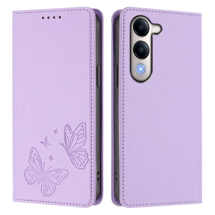 For vivo Y29s 5G Global / Y19 5G India Strong Magnetic Dual Butterfly RFID Vegan Leather Phone Case