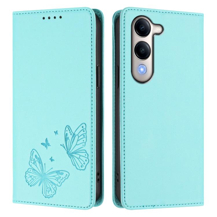 For vivo Y29s 5G Global / Y19 5G India Strong Magnetic Dual Butterfly RFID Vegan Leather Phone Case