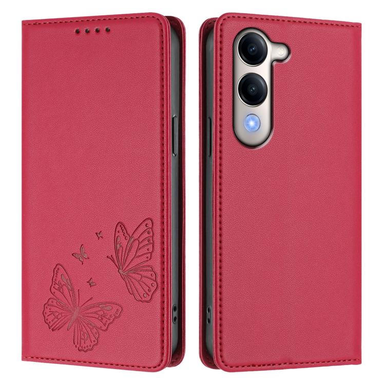 For vivo Y29s 5G Global / Y19 5G India Strong Magnetic Dual Butterfly RFID Vegan Leather Phone Case