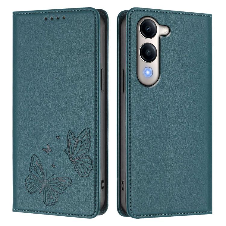 For vivo Y29s 5G Global / Y19 5G India Strong Magnetic Dual Butterfly RFID Vegan Leather Phone Case