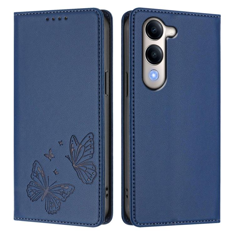 For vivo Y29s 5G Global / Y19 5G India Strong Magnetic Dual Butterfly RFID Vegan Leather Phone Case