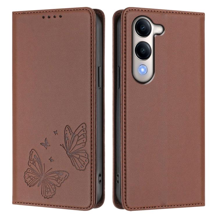 For vivo Y29s 5G Global / Y19 5G India Strong Magnetic Dual Butterfly RFID Vegan Leather Phone Case