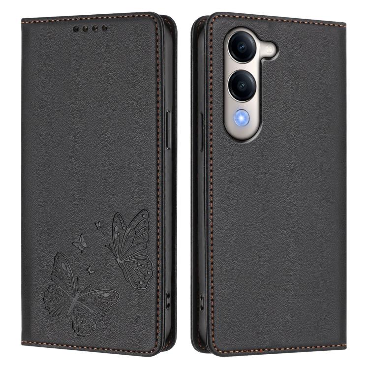 For vivo Y29s 5G Global / Y19 5G India Strong Magnetic Dual Butterfly RFID Vegan Leather Phone Case
