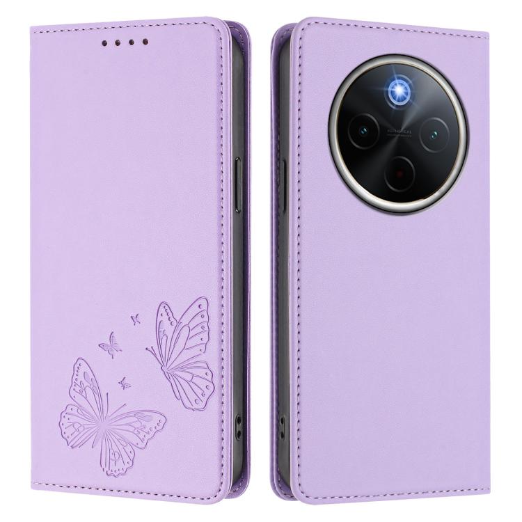 For vivo Y300 Pro+ 5G / T4 5G Strong Magnetic Dual Butterfly RFID Vegan Leather Phone Case