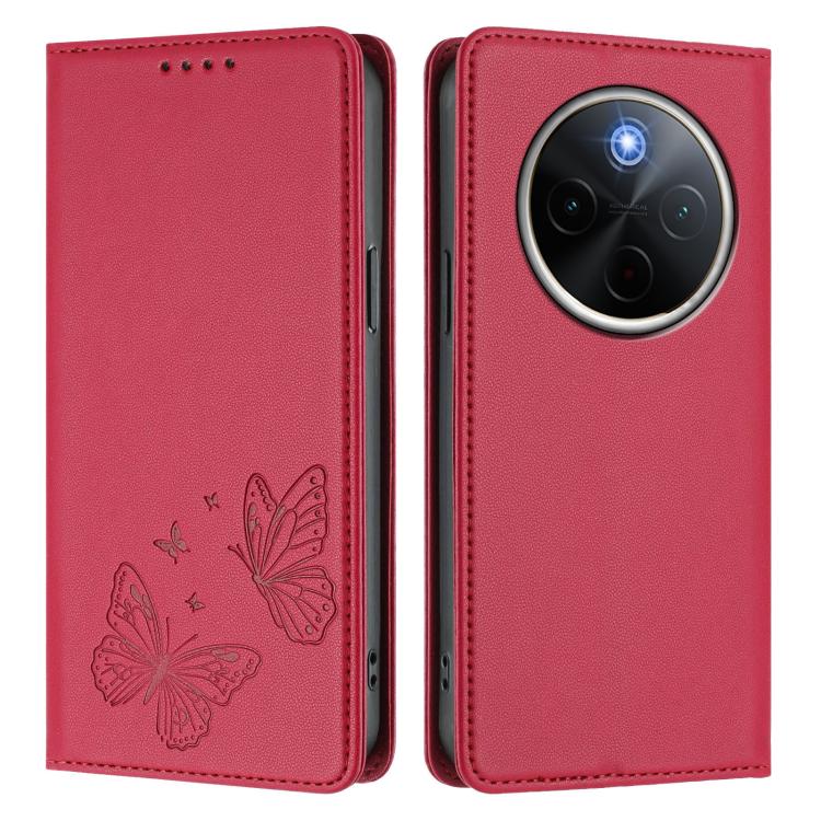 For vivo Y300 Pro+ 5G / T4 5G Strong Magnetic Dual Butterfly RFID Vegan Leather Phone Case
