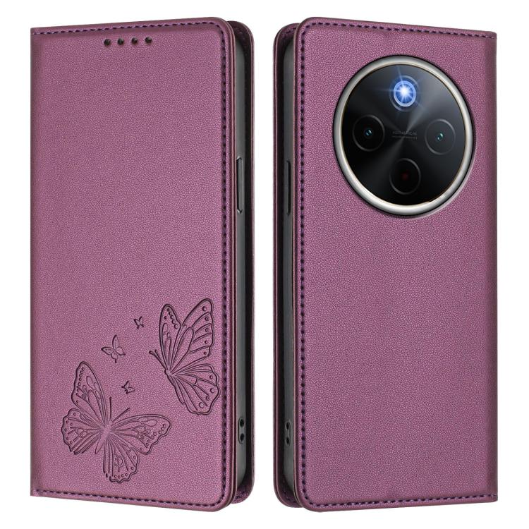 For vivo Y300 Pro+ 5G / T4 5G Strong Magnetic Dual Butterfly RFID Vegan Leather Phone Case